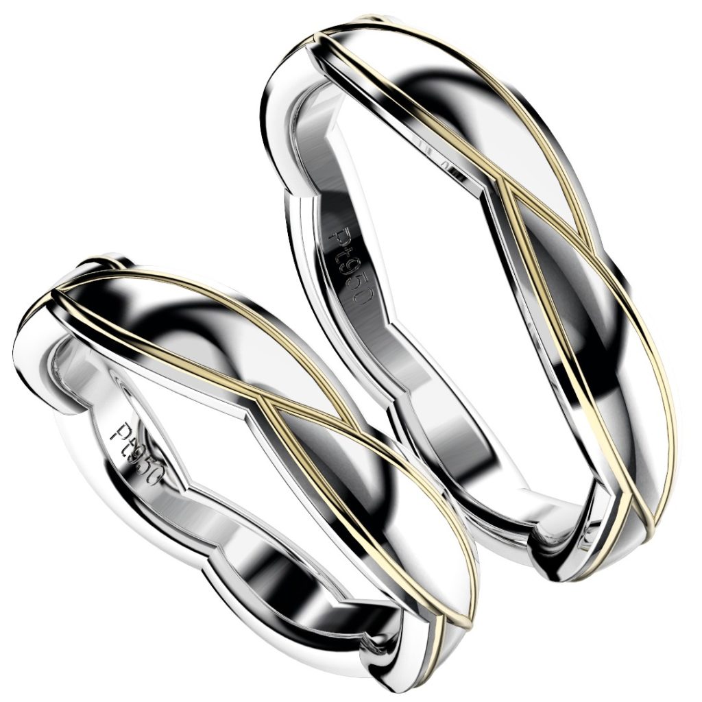 2019年新作デザイン結婚指輪(マリッジリング)Sasa six B・プラチナ950とイエローゴールドのコンビ